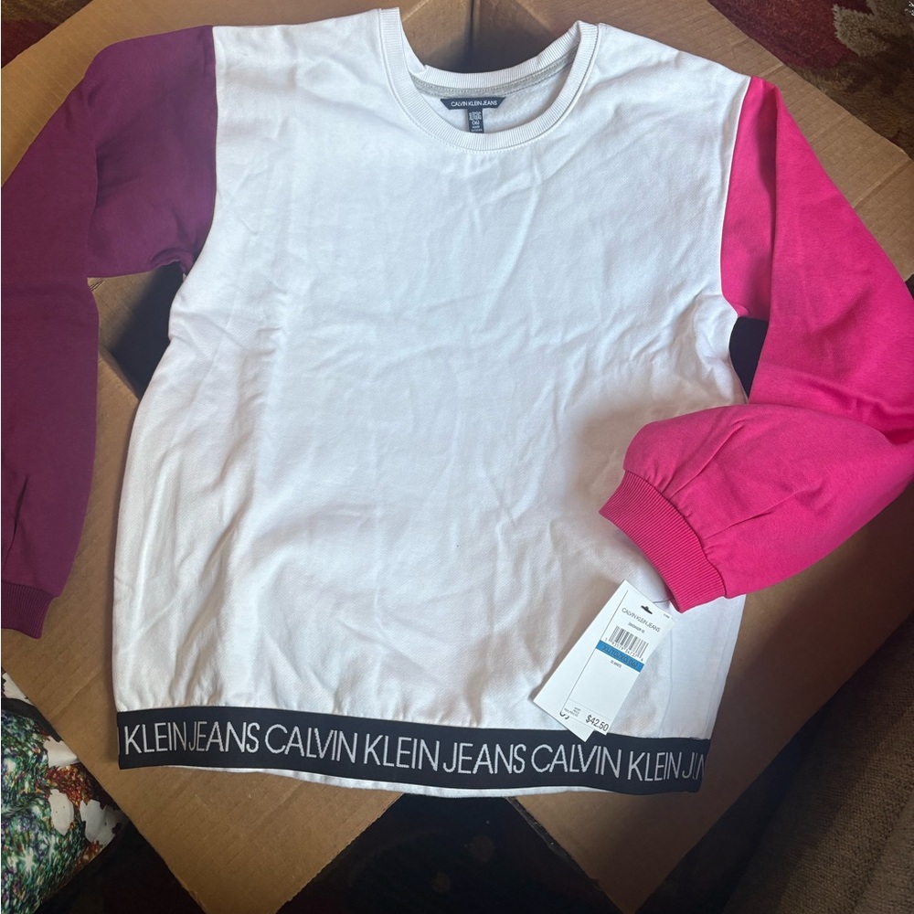 Calvin Klein White and Pink Long Sleeve Shirt